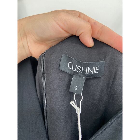 Cushnie Solid Black Sleeveless Plunging Split Flare Leg Jumpsuit Size 8 NWT - Picture 6 of 8